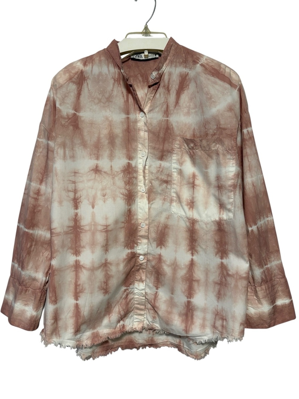 ZARA Tie Dye Button Down Shirt Frayed Hem Size M